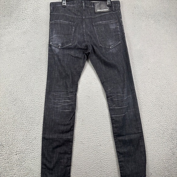 Dsquared2 Cool Guy Men Slim Jeans 48 Black Distressed Dark Wash Button Fly Denim